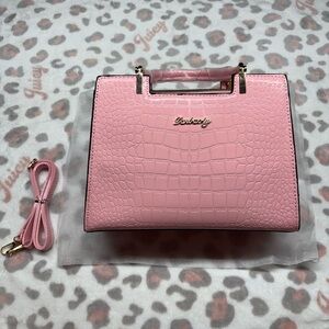 Baby Pink Croc-Embossed Women's Bag